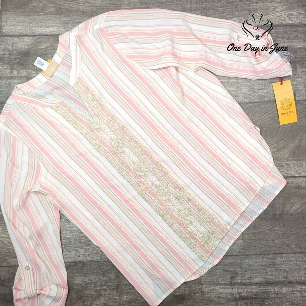 Ruby Rd Make Me Blush Long Sleeve V Neck Top Size M